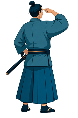 現在地から先を見渡す武士